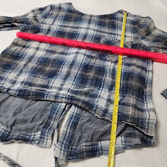 Cloth & Stone Braided Back Blue Plaid Long Sleeve Shirt Size Medium - Picture 6 of 6